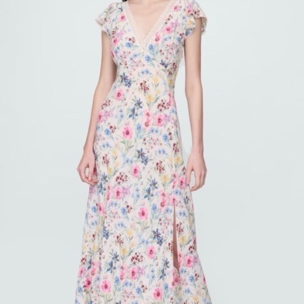 Gap Large 10 Floral V-Neck Crepe Maxi Dress